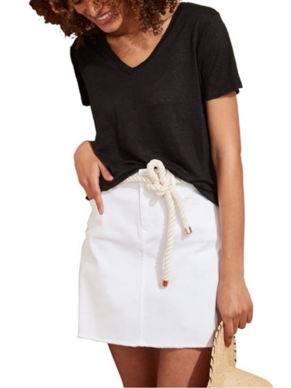 Vineyard Vines White Denim Mini Skirt - Classic Cap Preppy Raw Edge Hem- Size 12